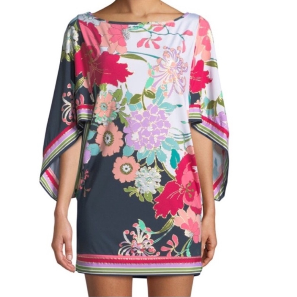Trina Turk “Royal Botanical” Swim Cover-Up Tunic Dress